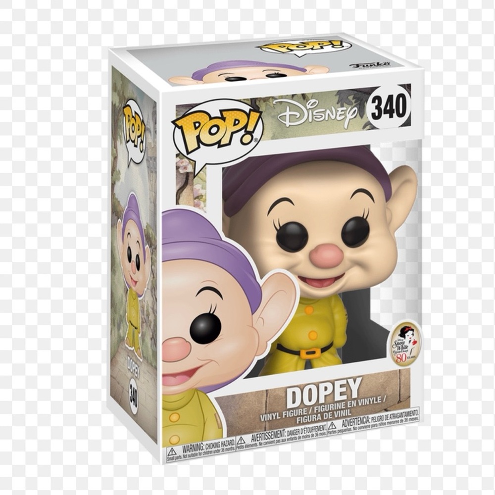 Funko Pop Disney Dopey Figure with Purple Hat and Yellow Outfit